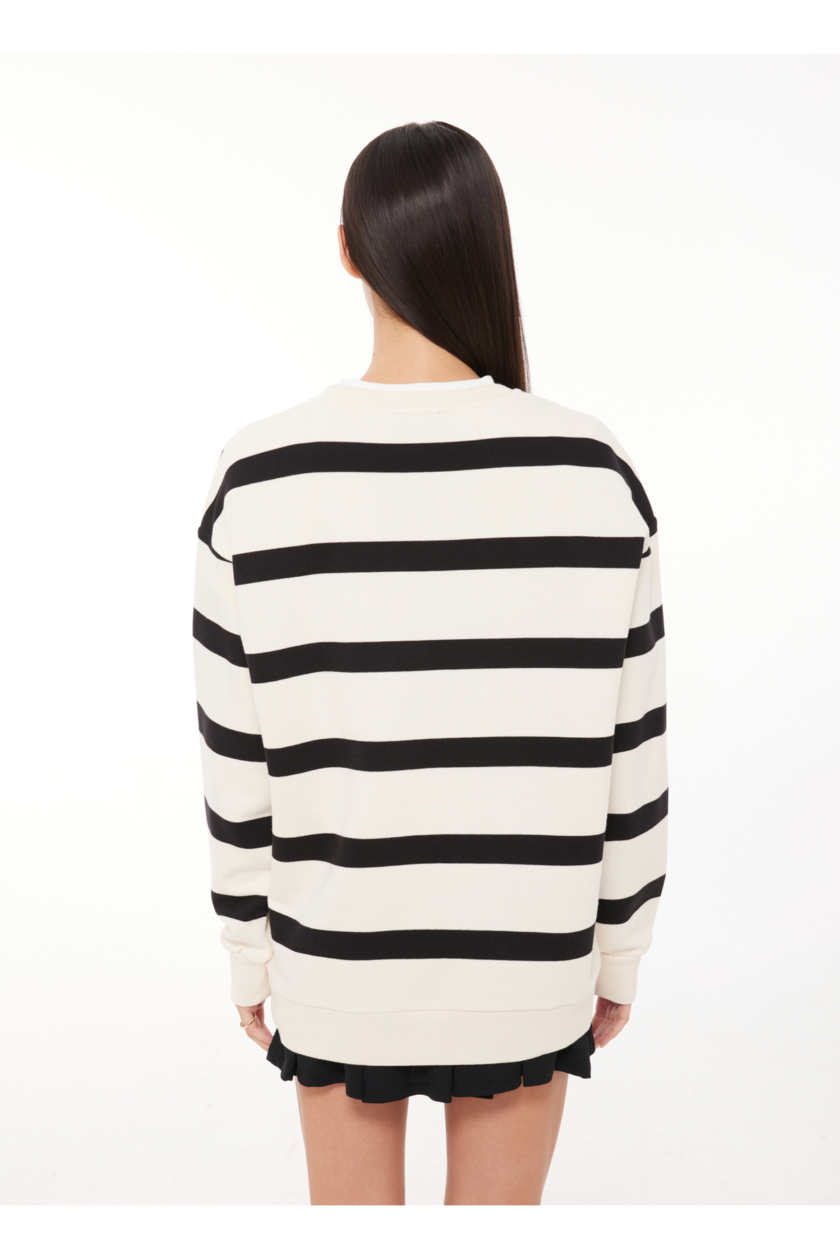 Fabrika  Bisiklet Yaka Çizgili Siyah - Beyaz Kadın Sweatshırt F3WL-SWT9 - Görsel 4