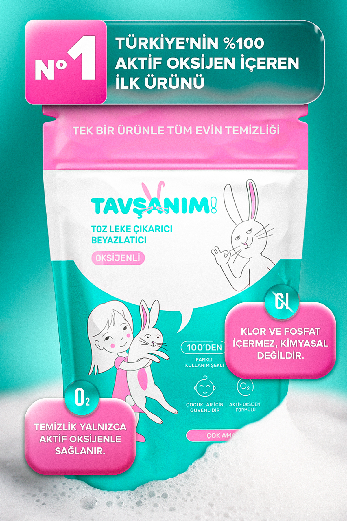 TAVŞANIM! Çamaşır Ve Yüzey için Çok Amaçlı Oksijenli Toz Leke Çıkarıcı ve Beyazlatıcı fotoğrafı 2 (önizleme)