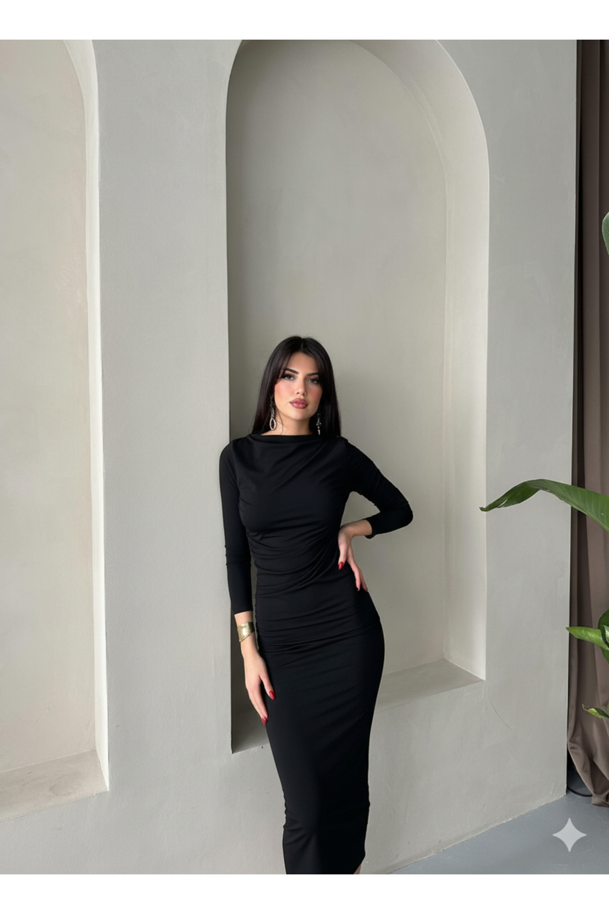 BY SE'MAS WEAR  PREMİUM DRAPELİ MİDİ BOY ELBİSE - Görsel 3