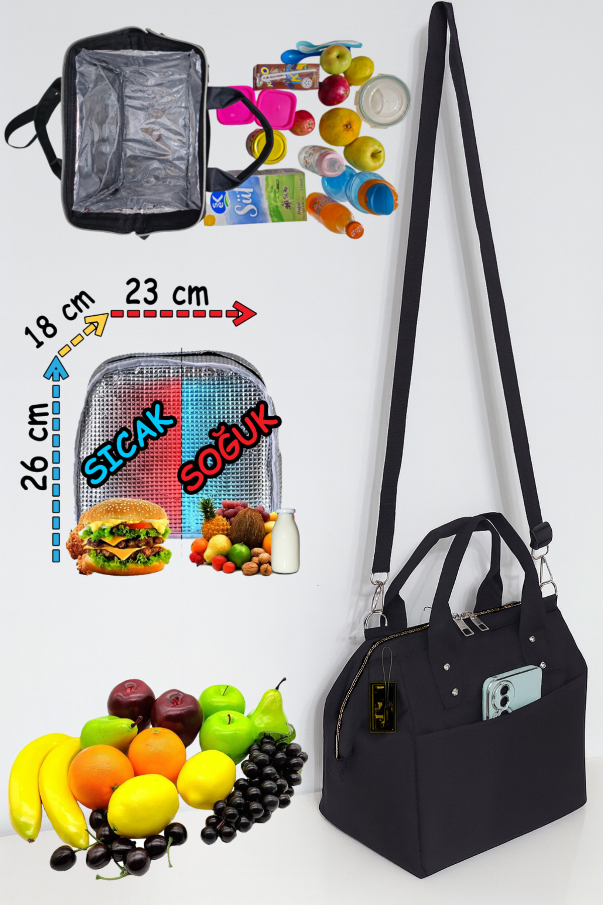 USF Anne Bebek Askılı Taşıma Çantası Isı yalıtımlı Termal Termoslu Yemek, Mama, Beslenme, Gıda Çantası fotoğrafı 2 (önizleme)