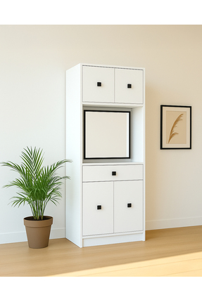 GeKa Mobilya Beyaz Fonksiyonel Portmanto – Modül 2: Aynalı Çekmeceli Dolap