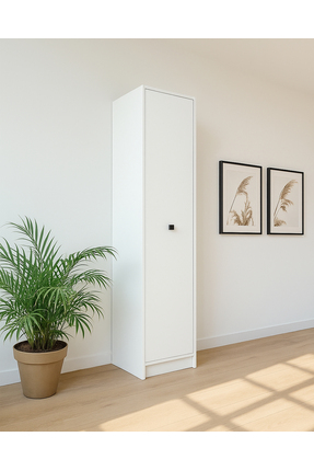 GeKa Mobilya Beyaz Fonksiyonel Portmanto – Modül 1: Tek Kapaklı Raflı Dolap