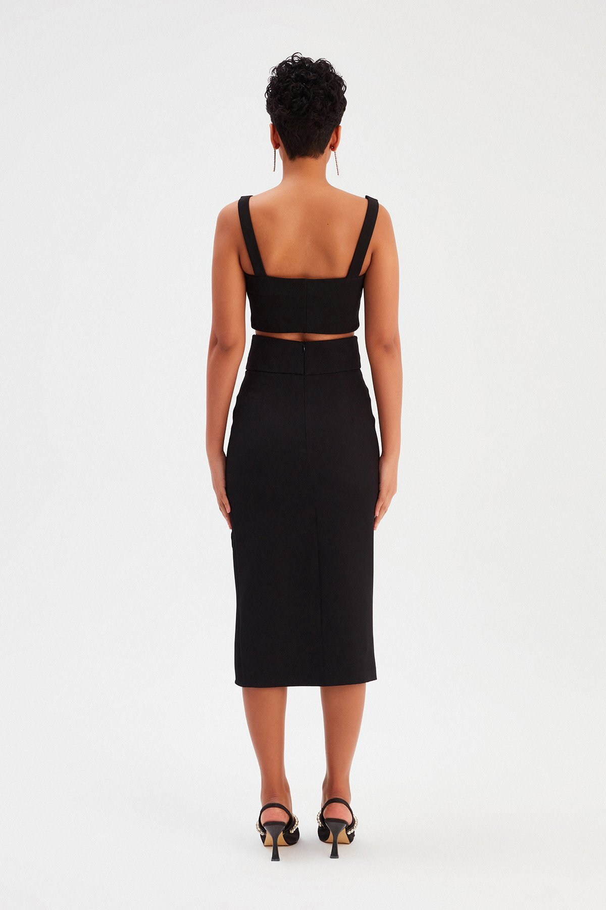 Sateen  Kuşaklı Kalem Etek - Siyah - Görsel 6