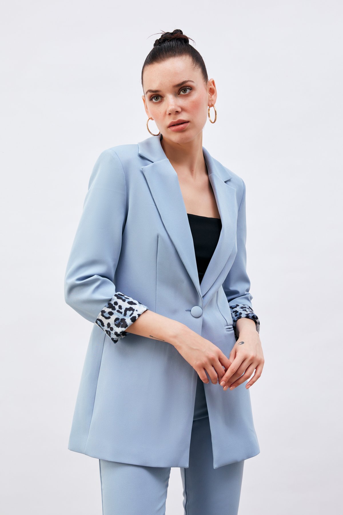 Sateen Jachetă clasică cu guler mono -albastru închis- Trendyol