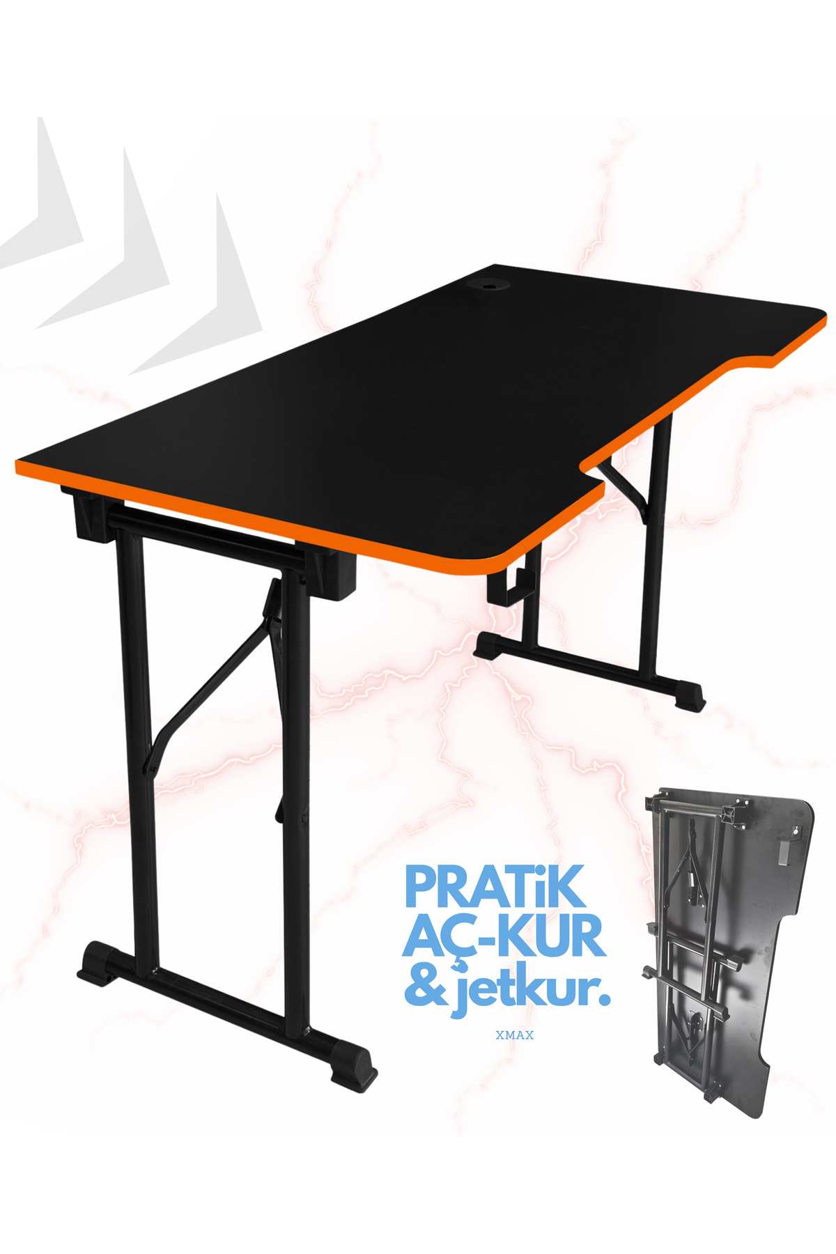 XMAX / JetKur Siyah MDF Bilgisayar Oyuncu Masası 140x70cm Sallanmaz Metal Ayaklı - Pratik Kurulum