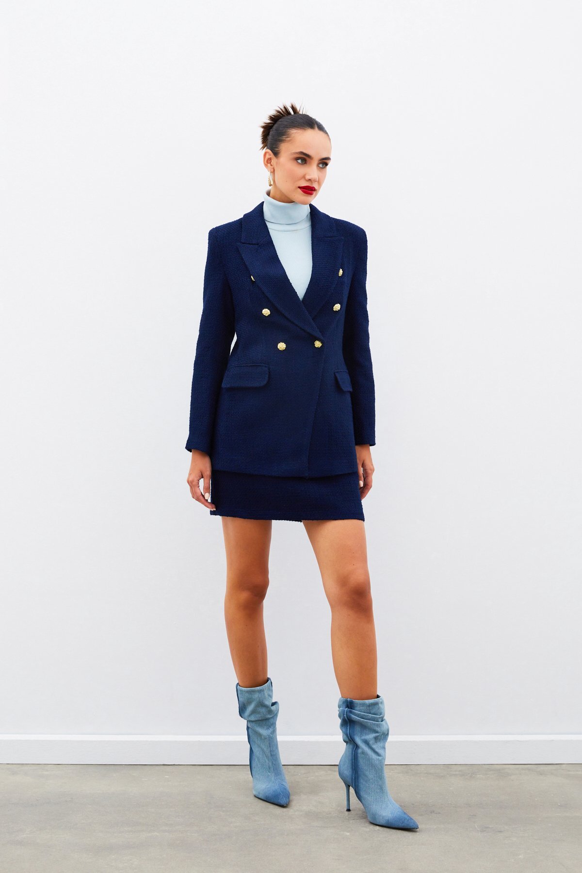 Sateen Mini Boy Tüvit Etek - Lacivert görsel 4