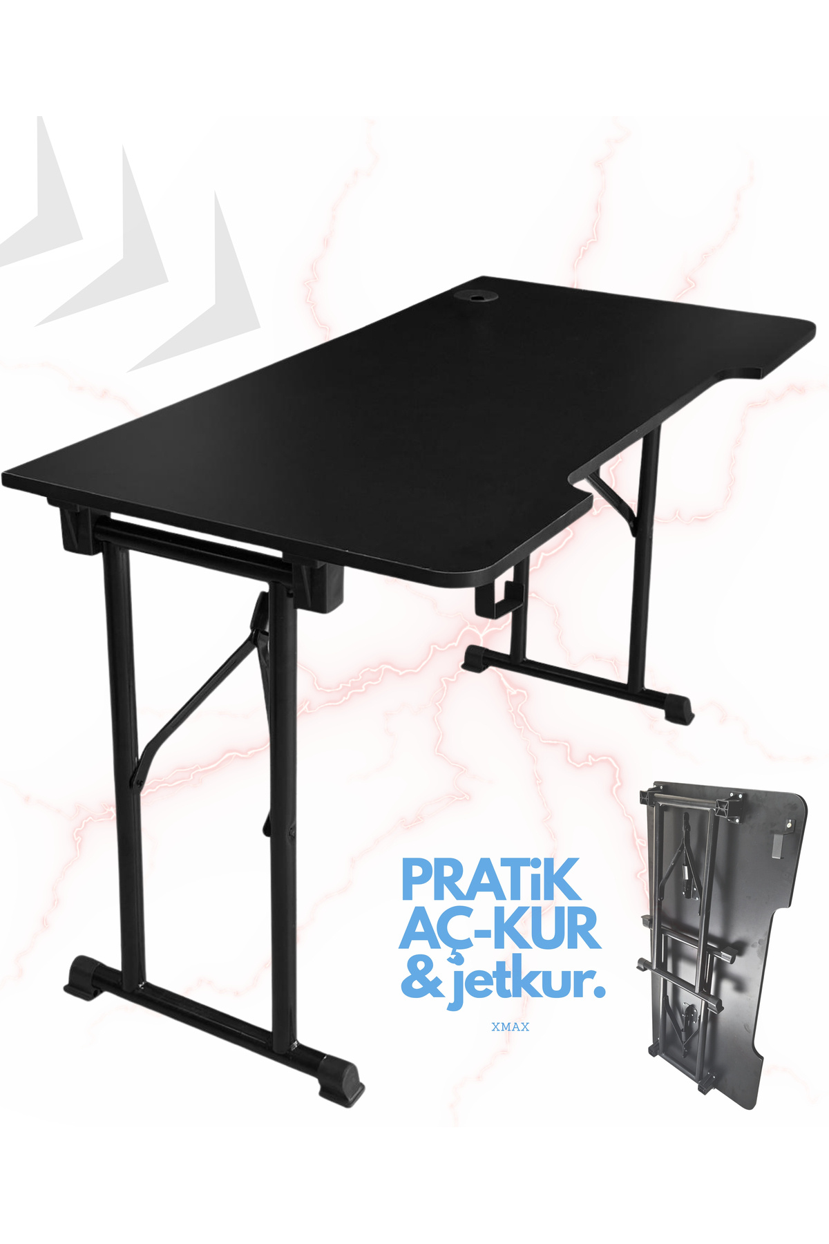 XMAX JetKur Siyah Bilgisayar Oyuncu Masası 140x70cm Sallanmaz Metal Ayaklı - Pratik Kurulum