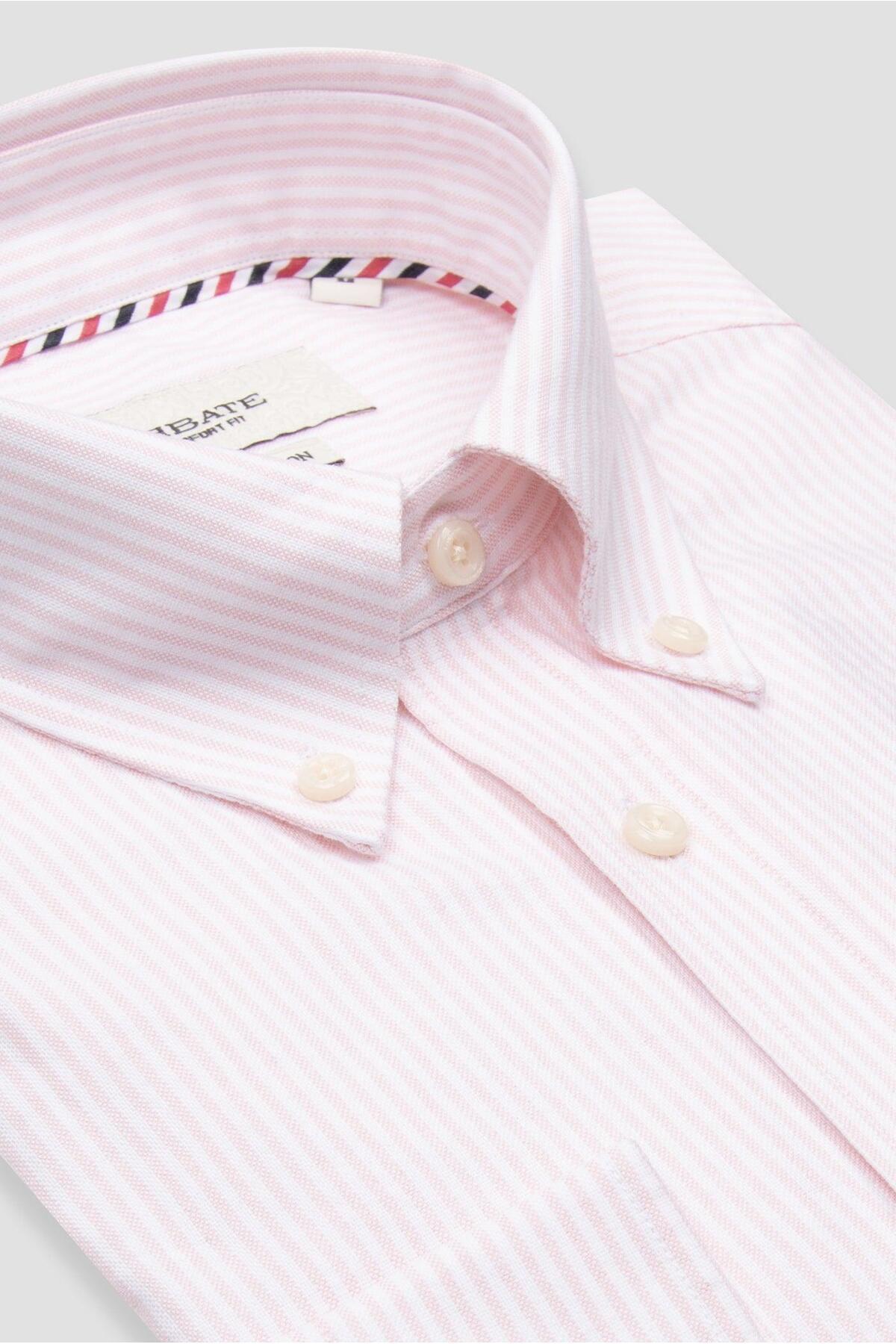 پیراهن مردانه راه راه یقه دکمه دار صورتی رنگ طرح Marcel American Oxford Cotton Comfort Fit  پیراهن Abbate