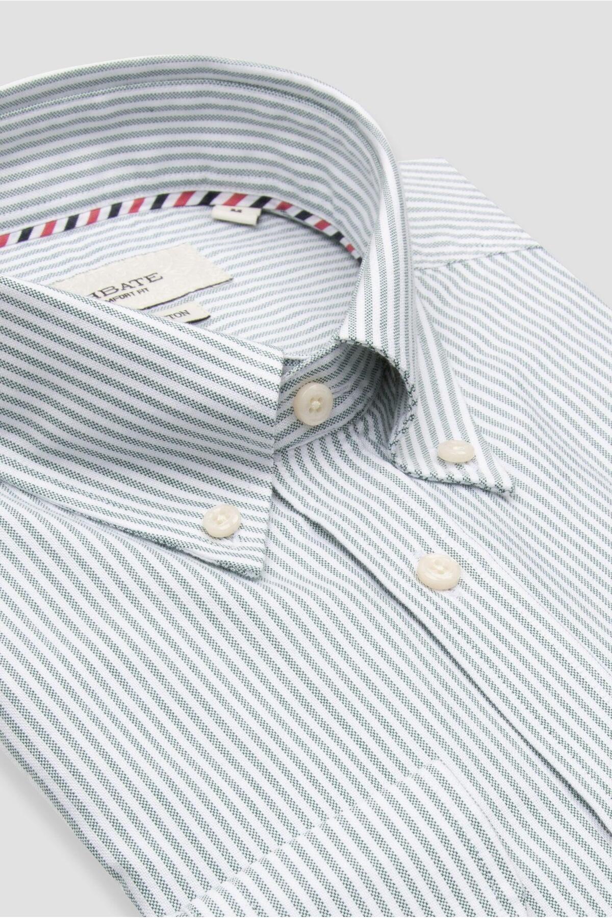 پیراهن مردانه راه راه یقه دکمه دار سبز رنگ Marcel American Oxford Cotton Comfort Fit  پیراهن Abbate