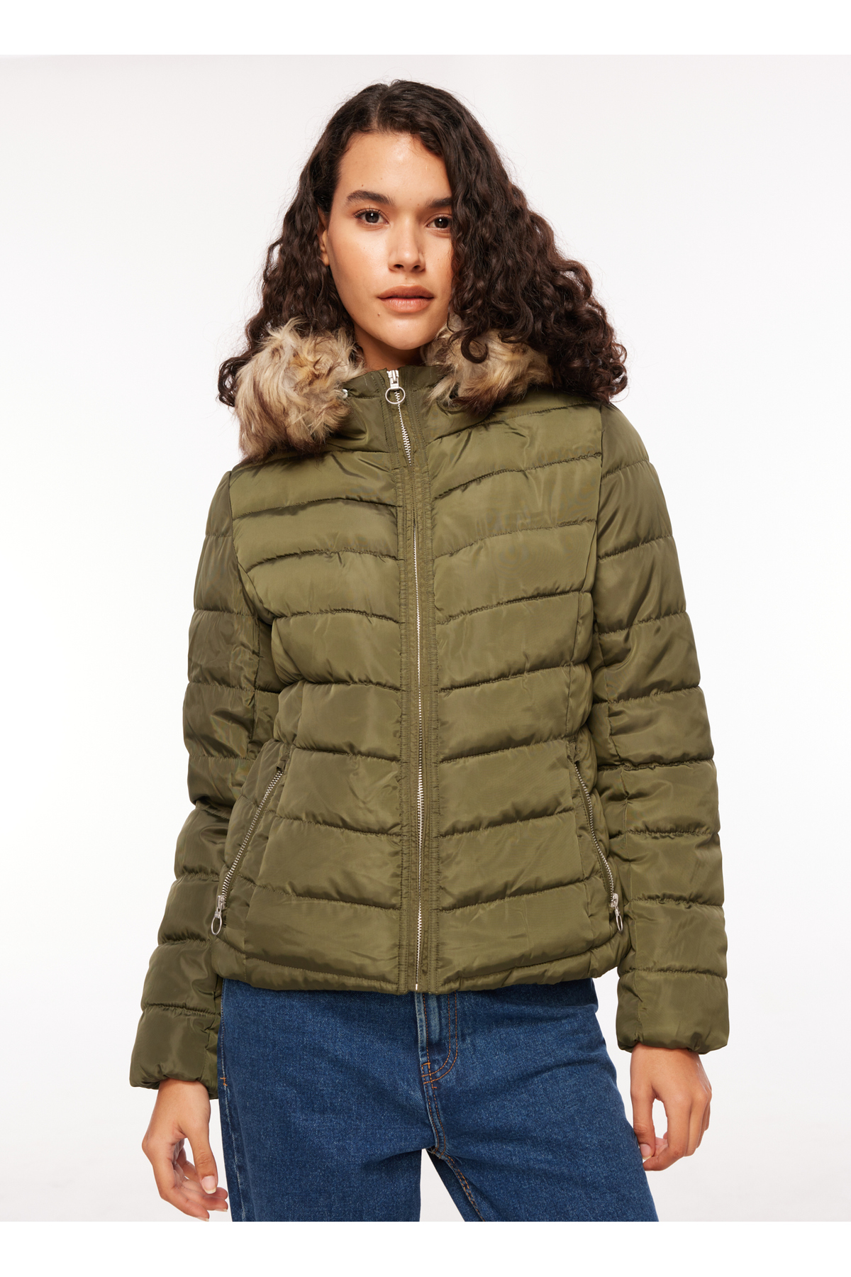 ONLY Yeşil Kadın Mont ONLELLAN QUILTED HOOD JACKET CC OTW görsel 3