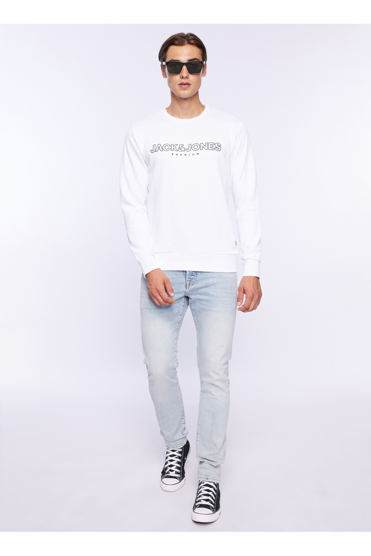 جک اند جونز سویشرت مردانه یقه سفید 12250970_JPRBLAJASON BRANDING SWEAT