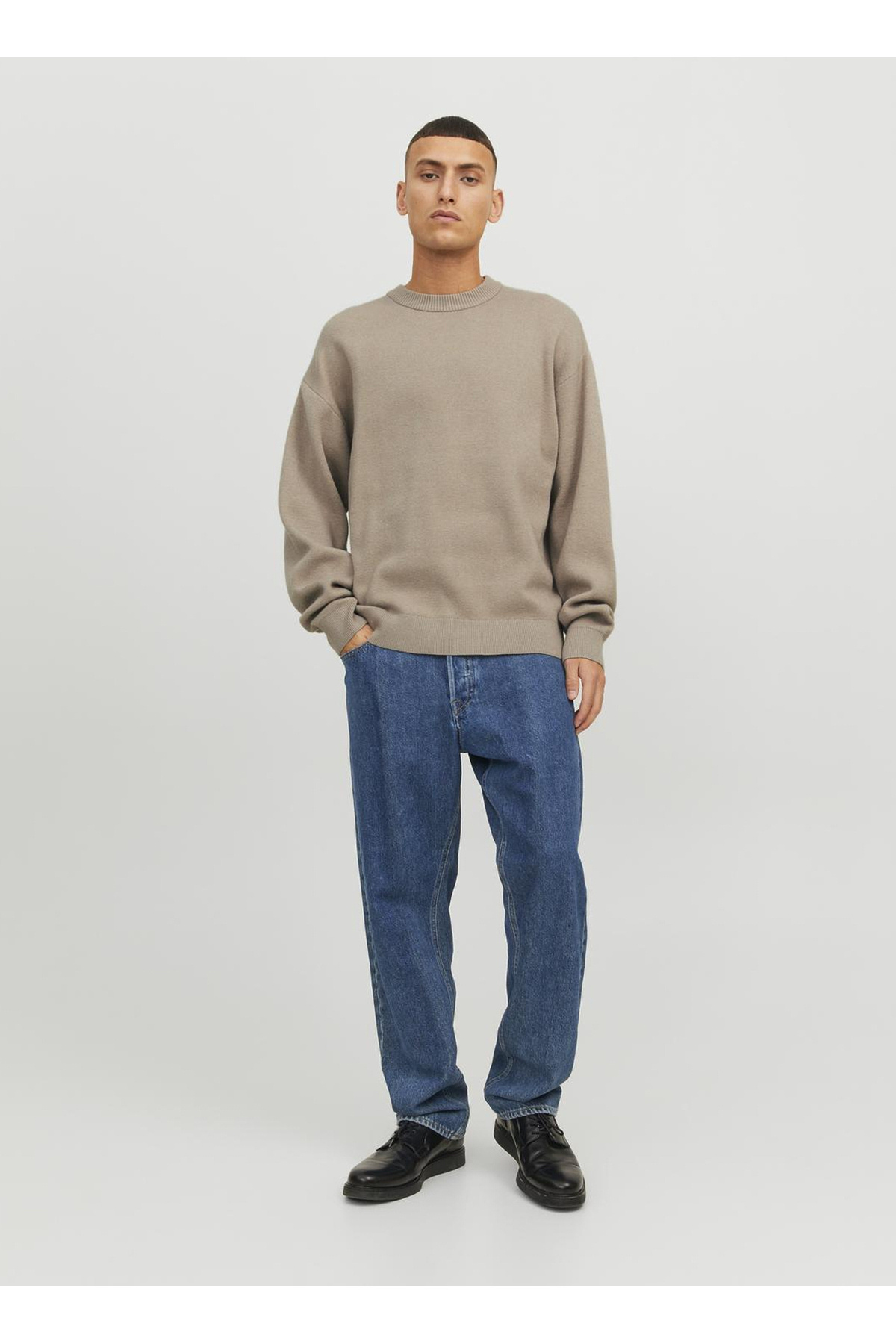 جک اند جونز پلیور مردانه کرم یقه استاندارد 12242512_JORRAY KNIT CREW NECK