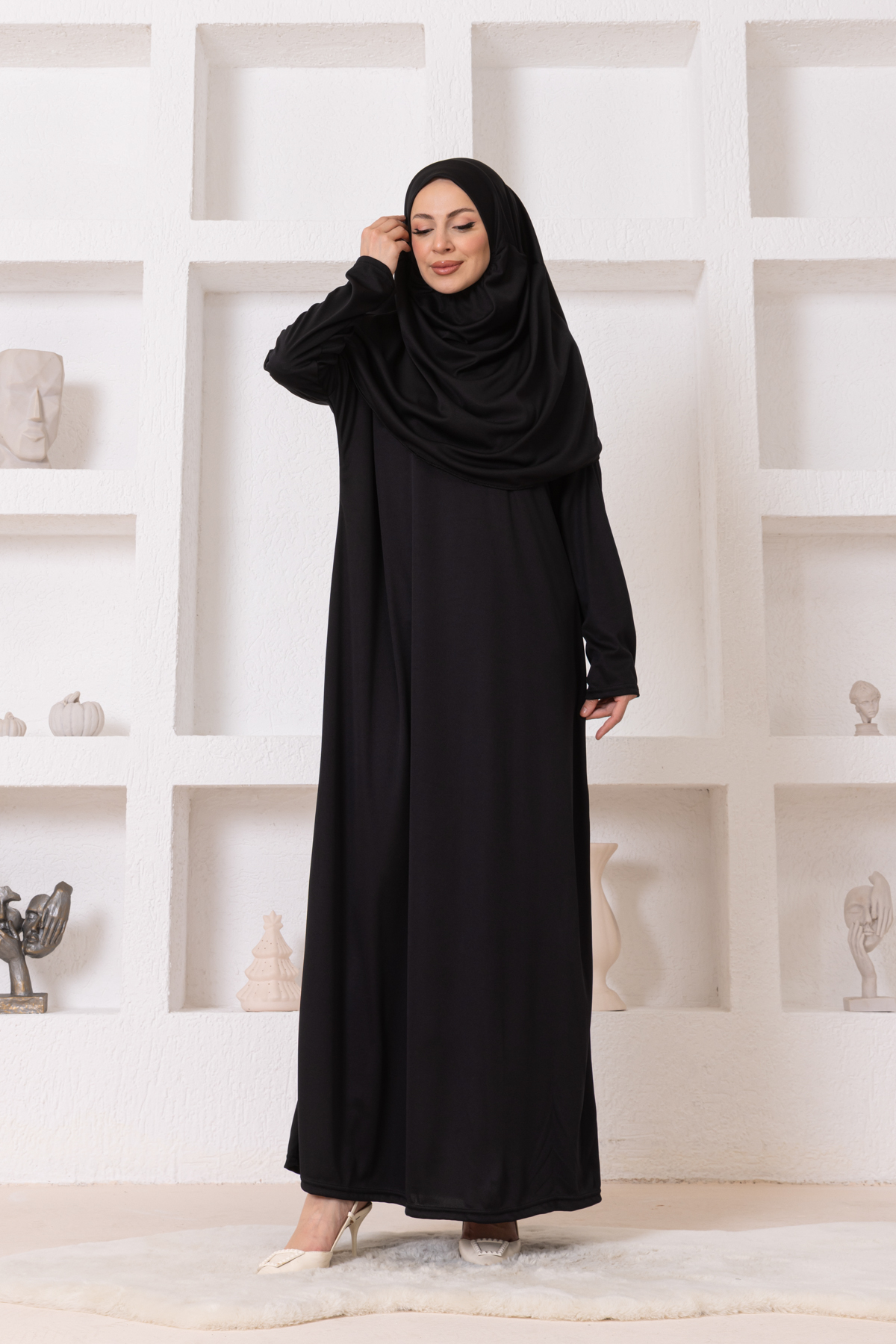 lumuteks  - Tek Parça Başörtülü Namazelbisesi Siyah - Görsel 2