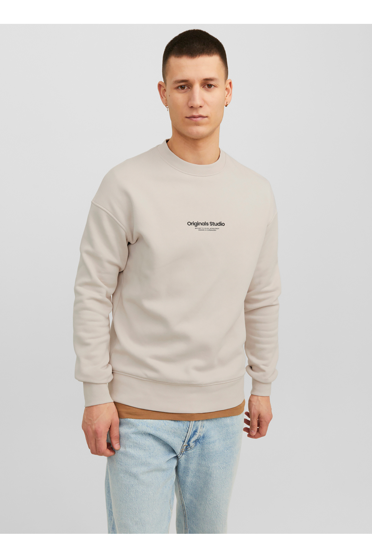 جک اند جونز سویشرت مردانه کرم گردن گرد 12241694_JORVESTERBRO SWEAT CREW NE