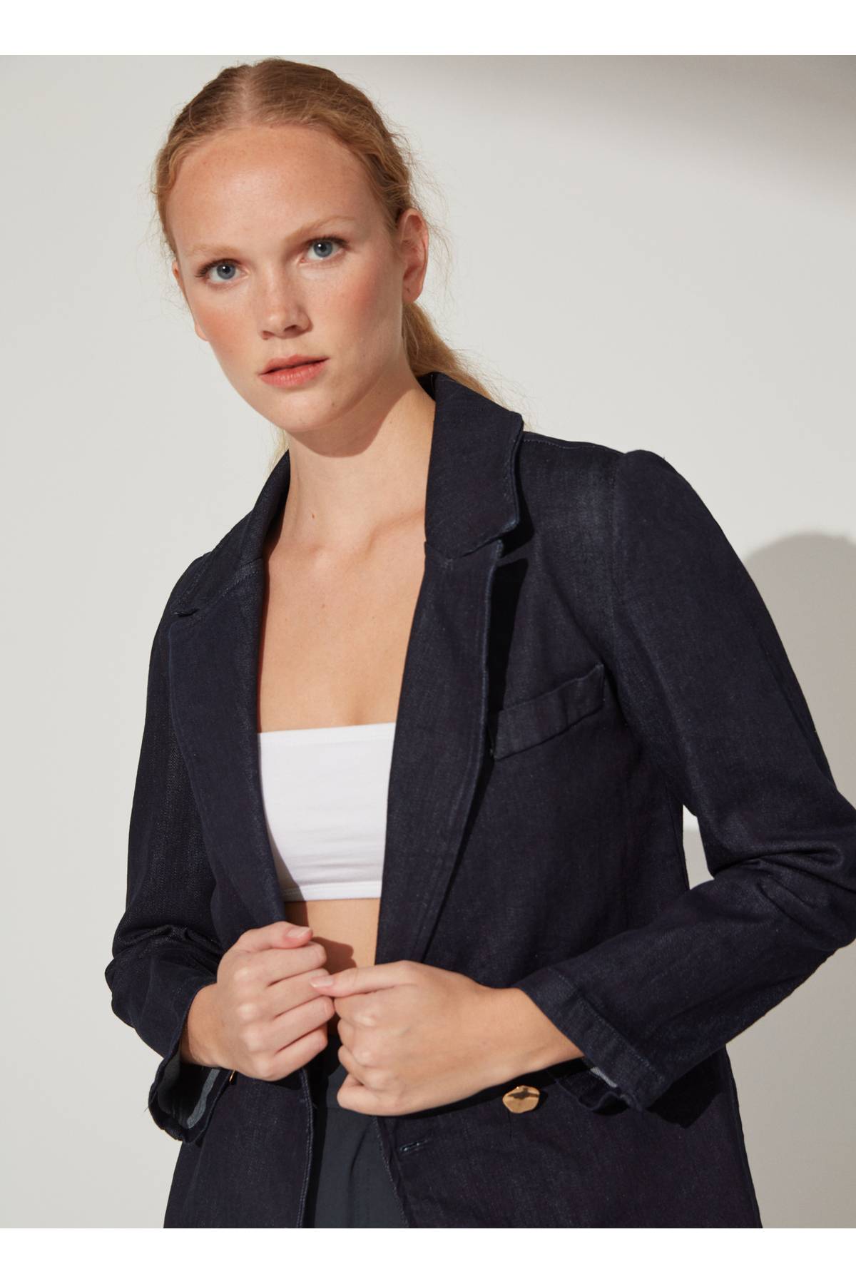 Fabrika  Kruvaze Koyu İndigo Kadın Ceket HOMAN - Görsel 2