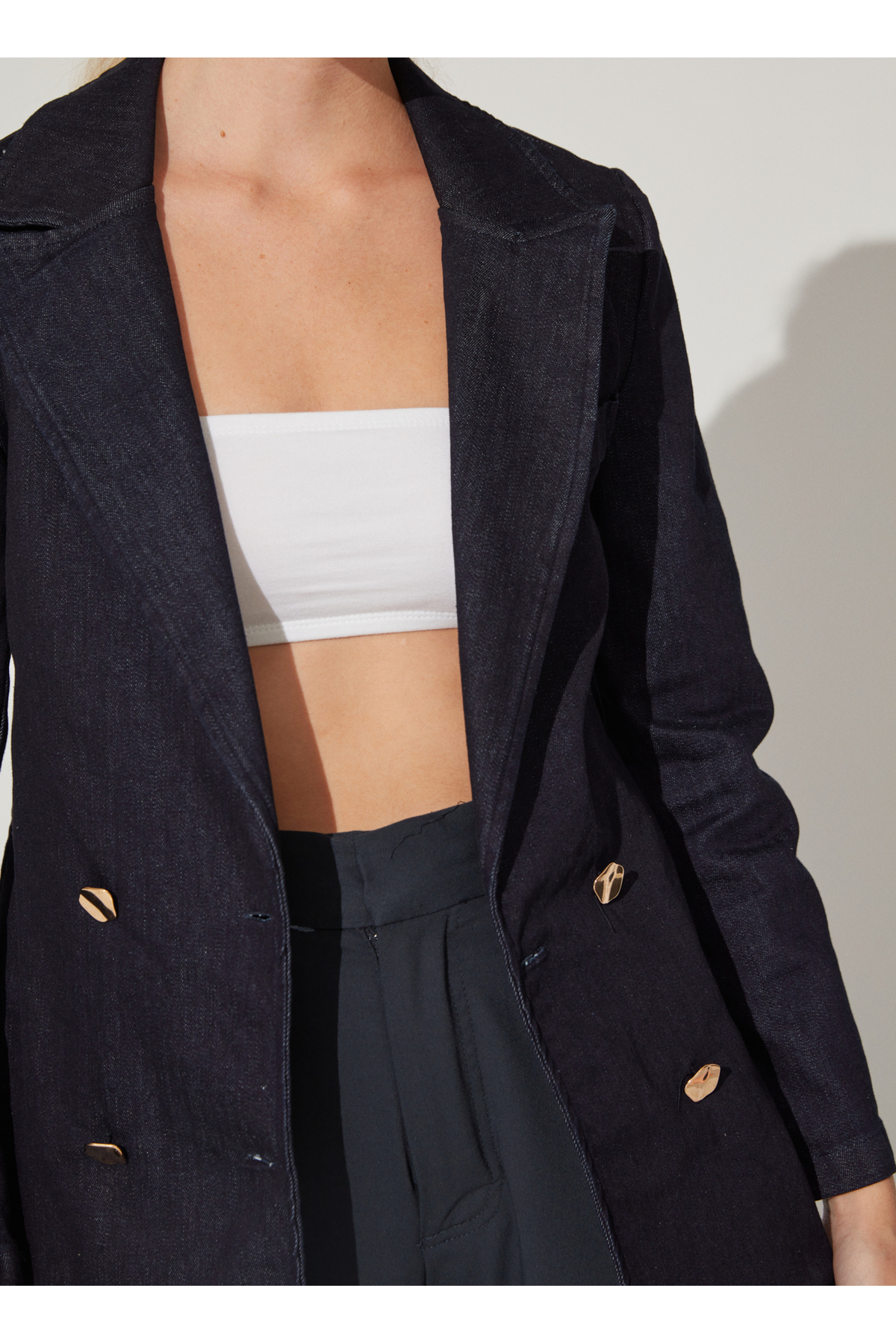 Fabrika  Kruvaze Koyu İndigo Kadın Ceket HOMAN - Görsel 4