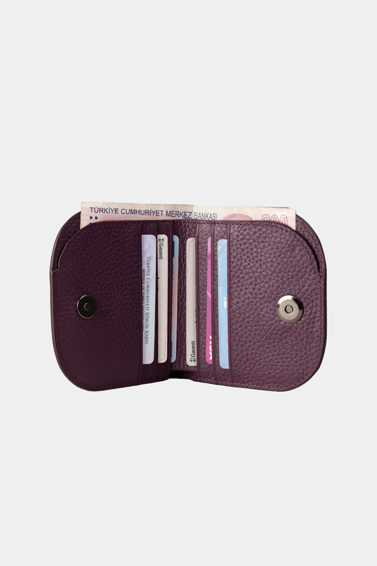 Grande 2817 Hakiki Deri Oval Tasarım Minimal Cüzdan Flother Mürdüm görsel 6