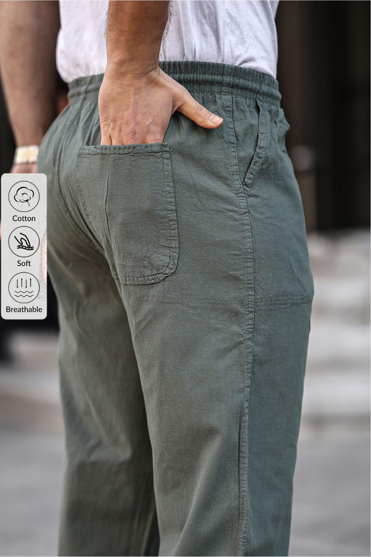 COMBİNE MİCHAİL  Beyaz Renk Erkek Yazlık Keten Karışımı Relaxed Pantolon - Beyaz - Görsel 5