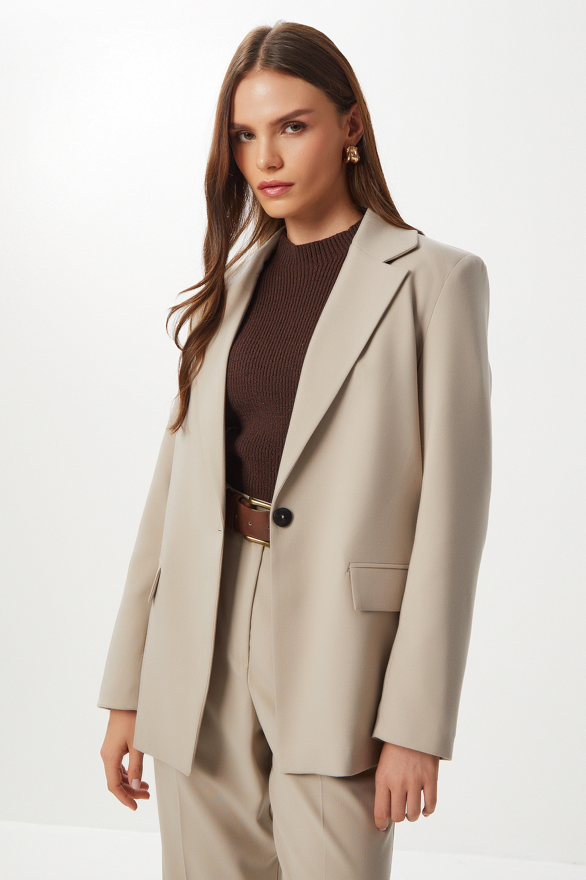 Lovelyİstanbul  Pensli Pileli Poliviskon Pantolon LGP0021 BEJ - Görsel 4