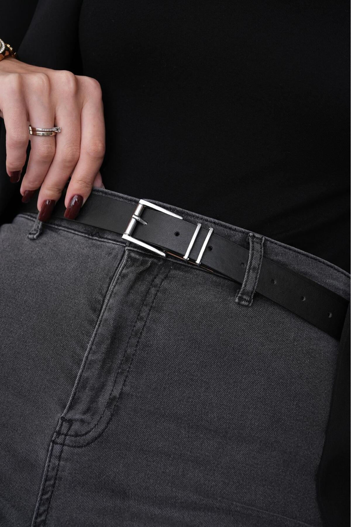 Women's Belt with Silver Buckle with Grid Bridge Pants Belt Dress Belt Shirt Belt Jacket Belt