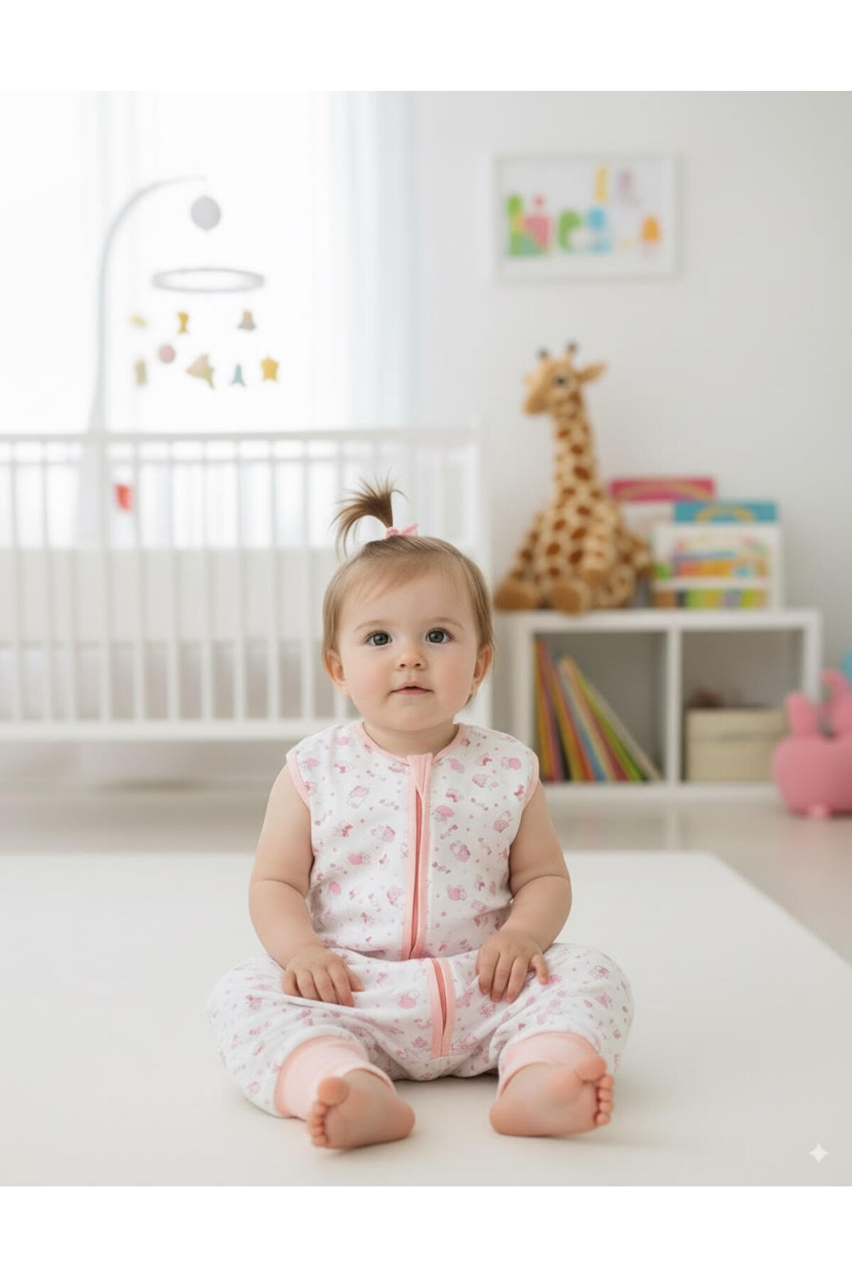 yorni 6-18 Ay, Tek Beden, %100 Pamuk, interlok Penye Kız Bebek Ayaklı Uyku Tulumu fotoğrafı 4 (önizleme)