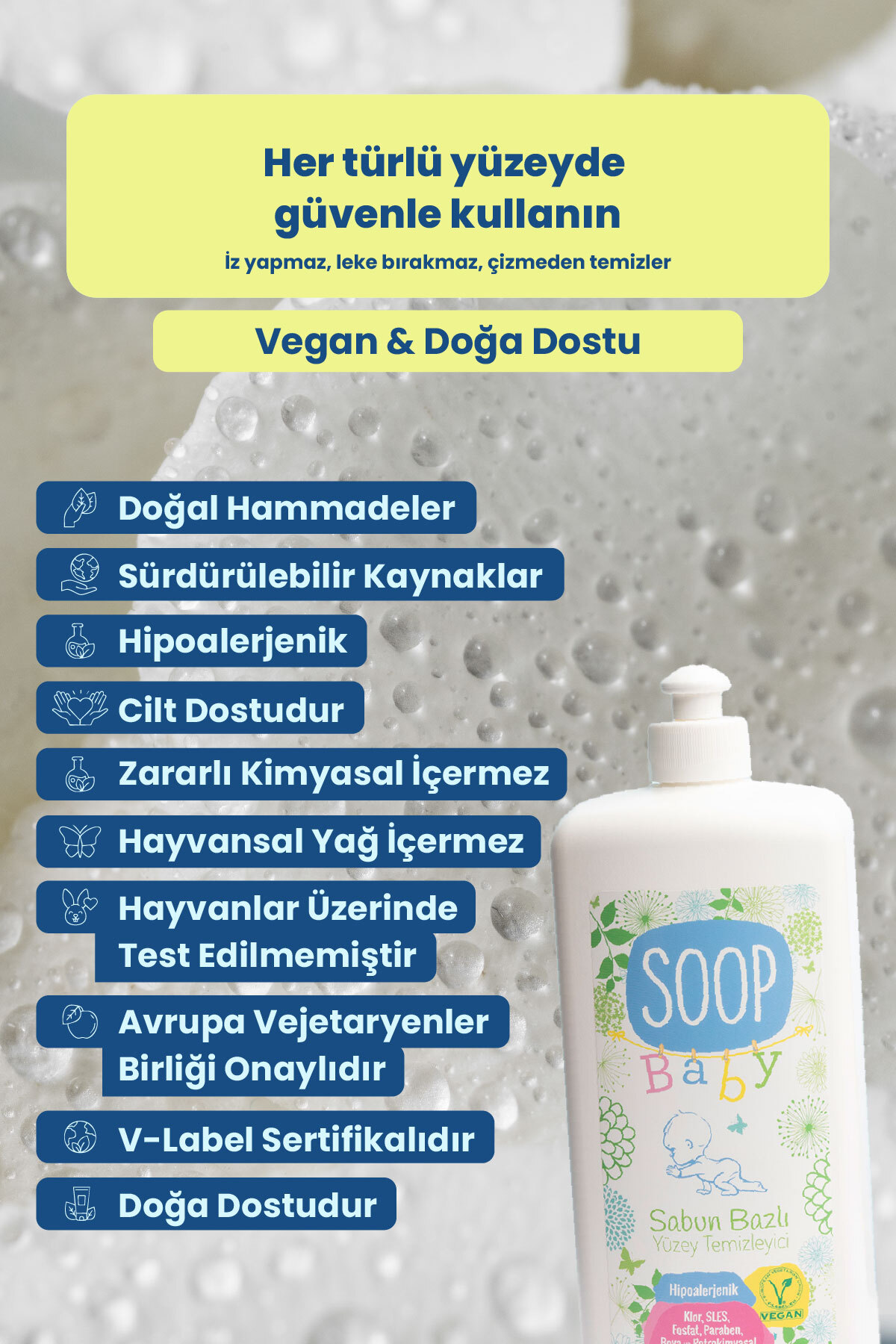 SOOP %100 Doğal Bebek Kokusuz Yüzey Temizleyici 1L Hipoalerjenik fotoğrafı 3 (önizleme)