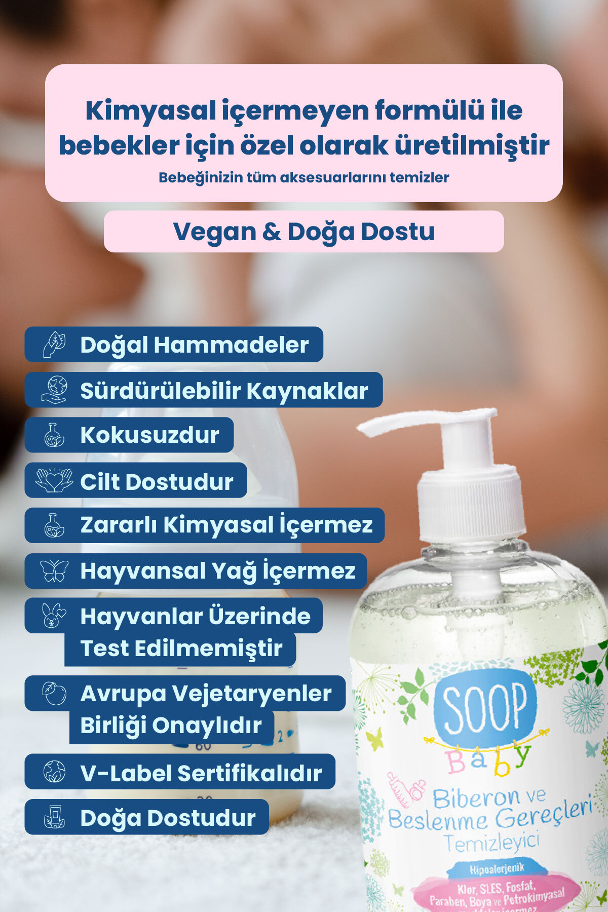 SOOP Bebek Biberon ve Beslenme Gereçleri Temizleyici | Bitkisel Sabun Bazlı | Hipoalerjenik | 500 ml fotoğrafı 4 (önizleme)