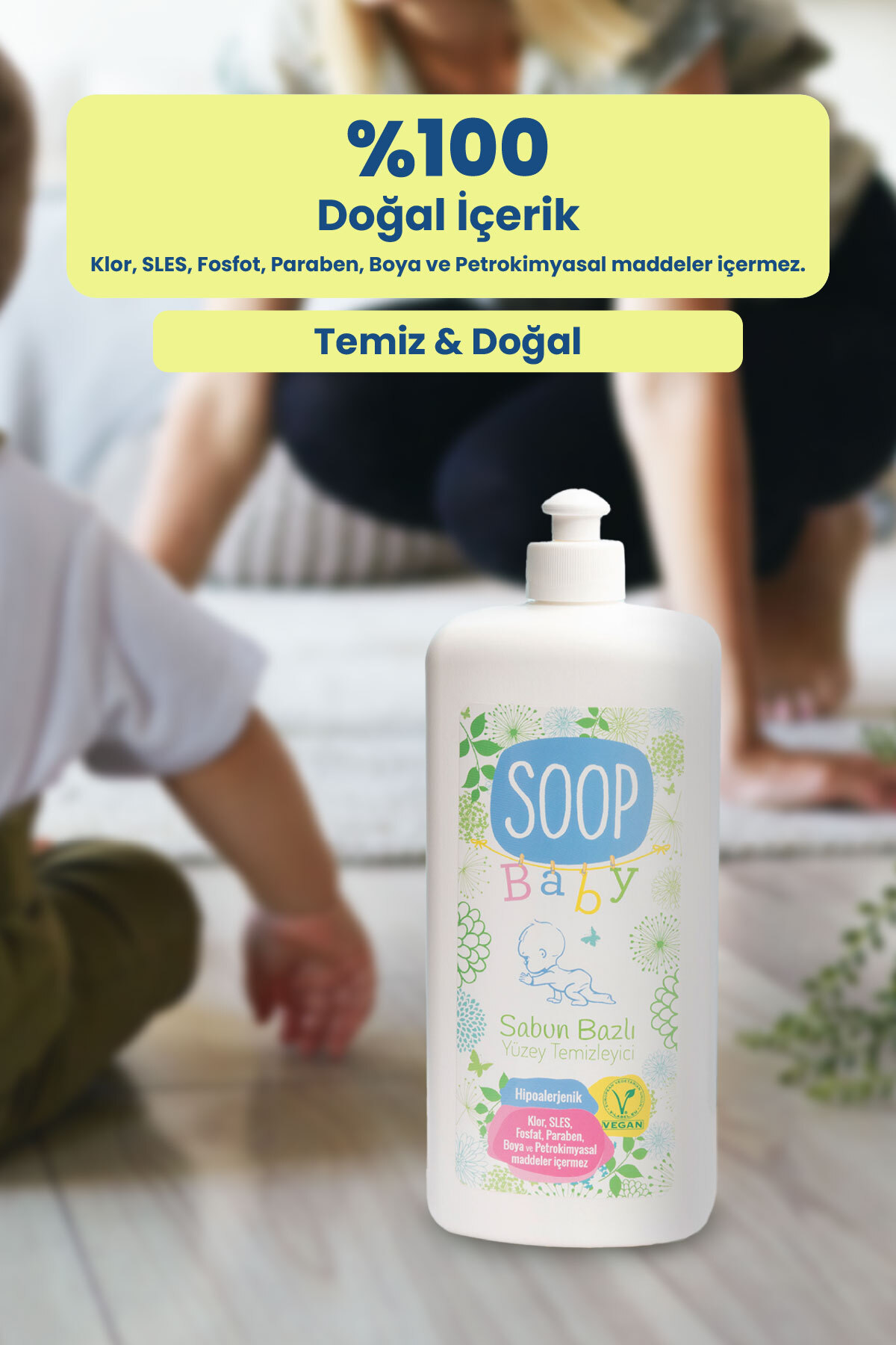 SOOP %100 Doğal Bebek Kokusuz Yüzey Temizleyici 1L Hipoalerjenik fotoğrafı 4 (önizleme)