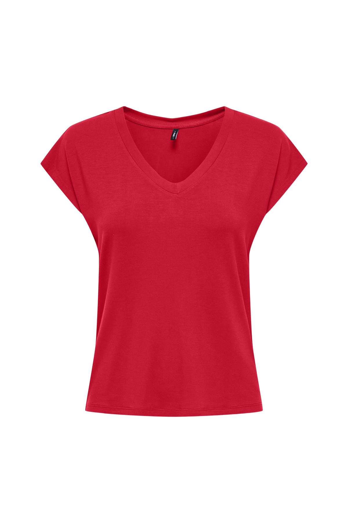 ONLY V Yaka Düz Kırmızı Kadın T-Shirt ONLRILLA S/S V-NECK TOP JRS