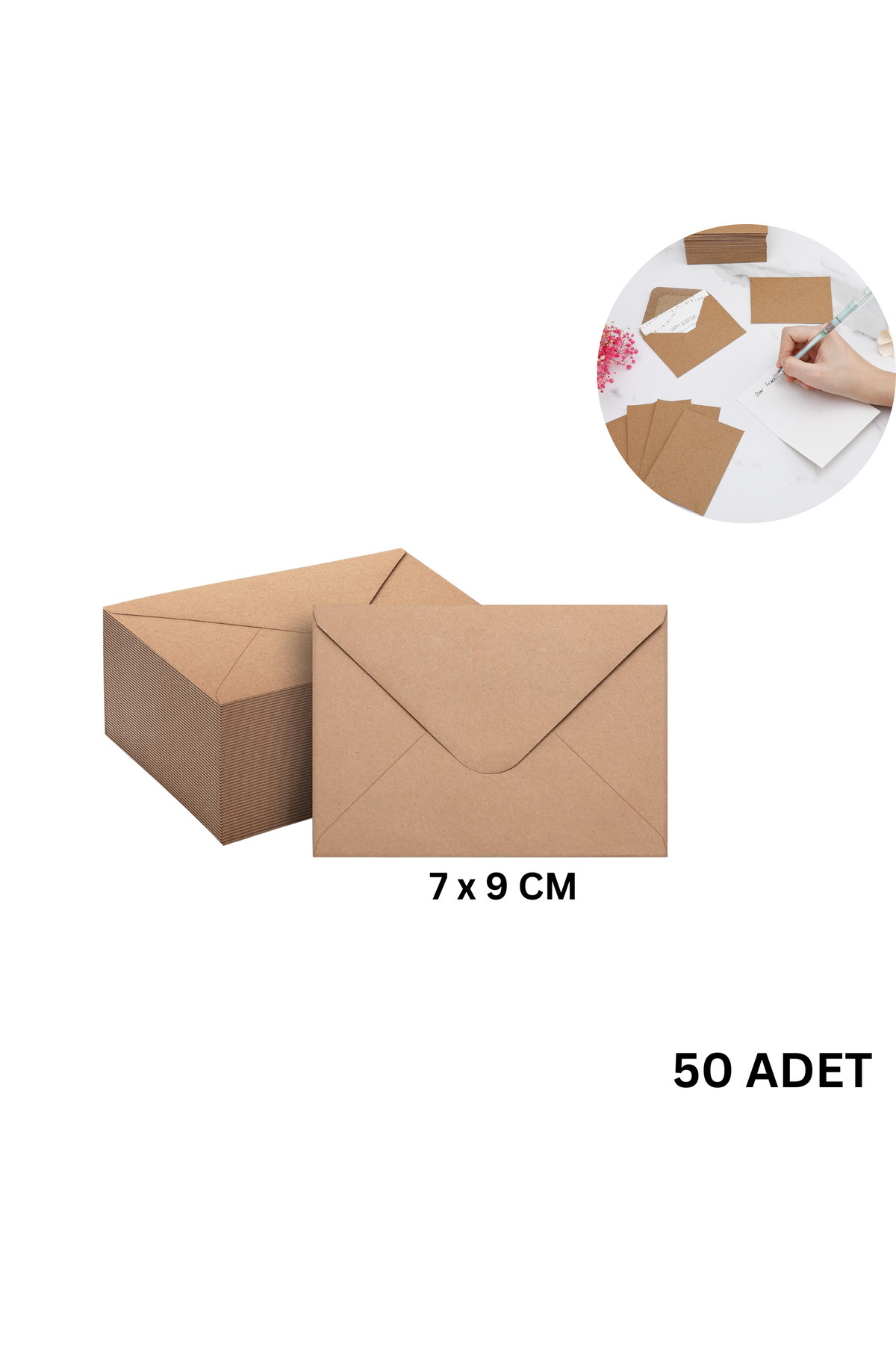 roco paper Kraft Zarf Seti, 50'li Paket – 7x9 cm, Mini Boy