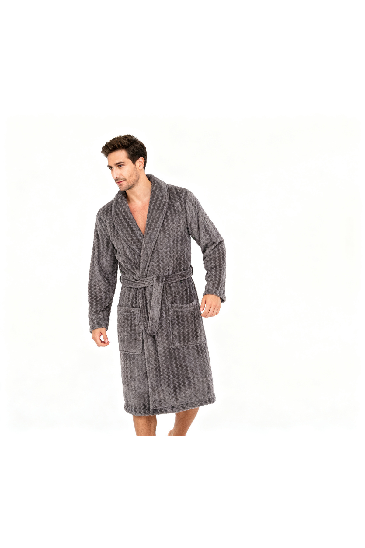 Wellsoft Şalyaka Men's Robe (Zik-zak pattern) Anthracite