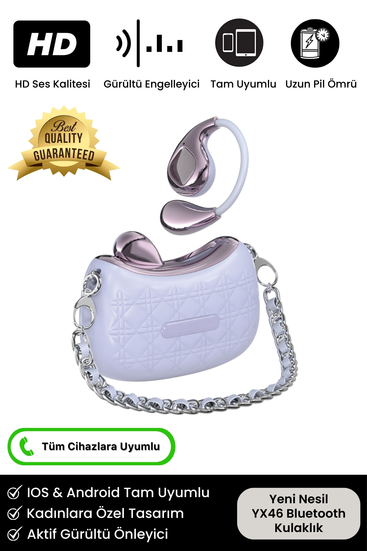 Kadınlara Özel Mini Çanta Tasarımlı Full HD Ses YX46 iOS Android Uyumlu Kadın Bluetooth Kulaklık