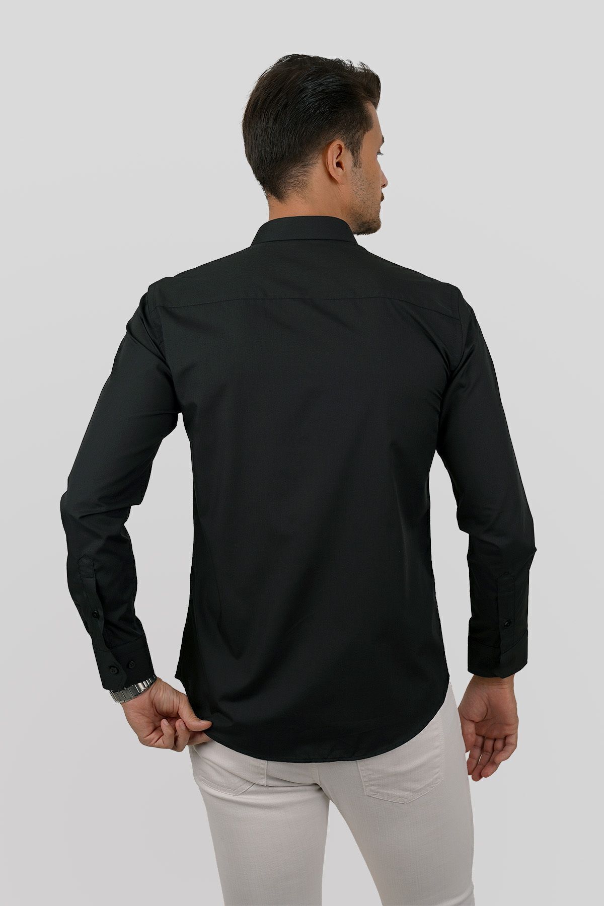 Etikmen  Kolay Ütülenebilir Siyah Dakron Erkek Gömlek - Görsel 7