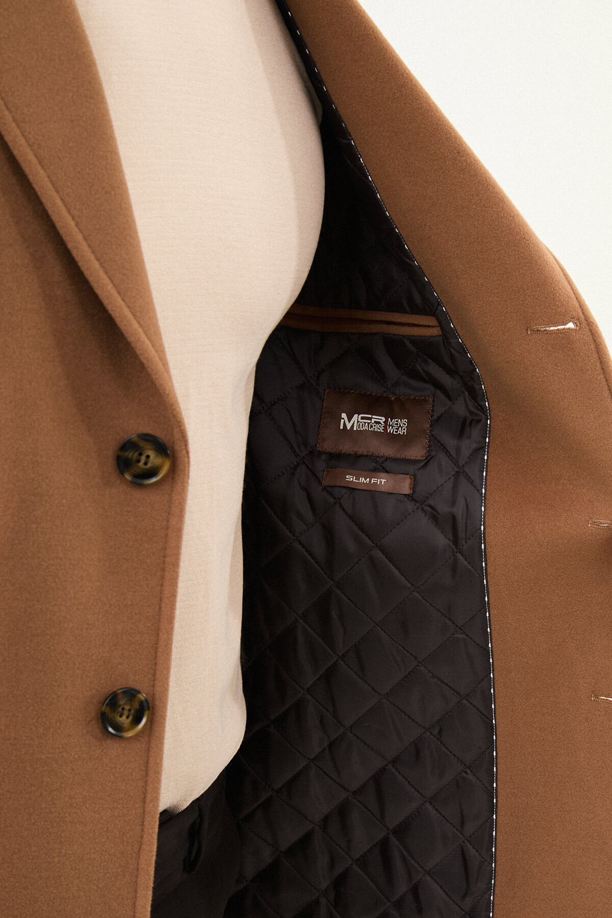 Düz Slim Fit Mono Yaka Klasik Yün Erkek Kaban Kamel - 21208.20K — رنگارنگ — تصویر 7 از 7