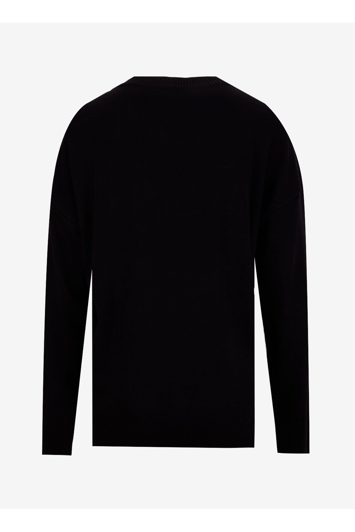 Fabrika  Siyah Kadın V Yaka Geniş Fit Düz Kazak POOLL - Görsel 3