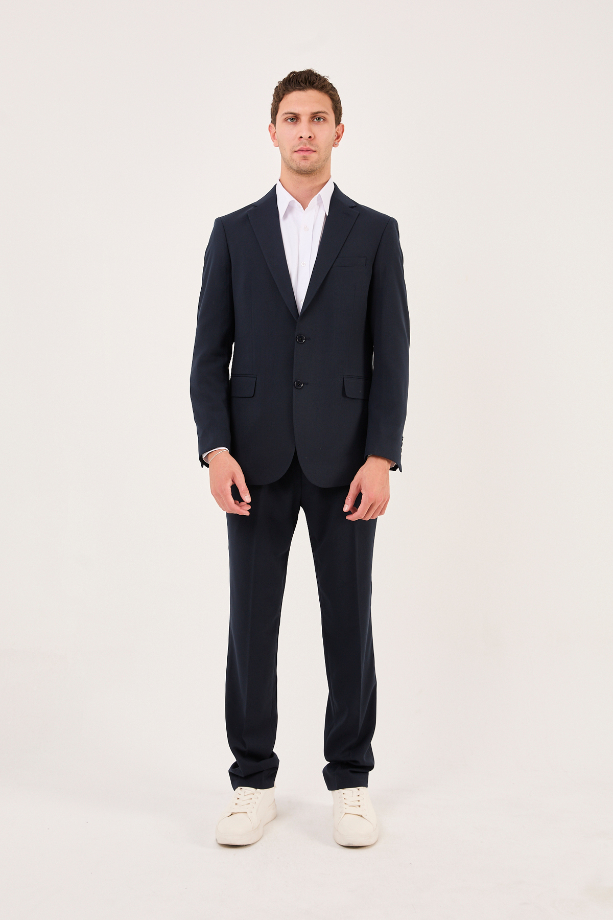 wodelli Erkek Slim Fit Lacivert Mono Yaka Likralı Çift Yırtmaçlı Takım Elbise görsel 4