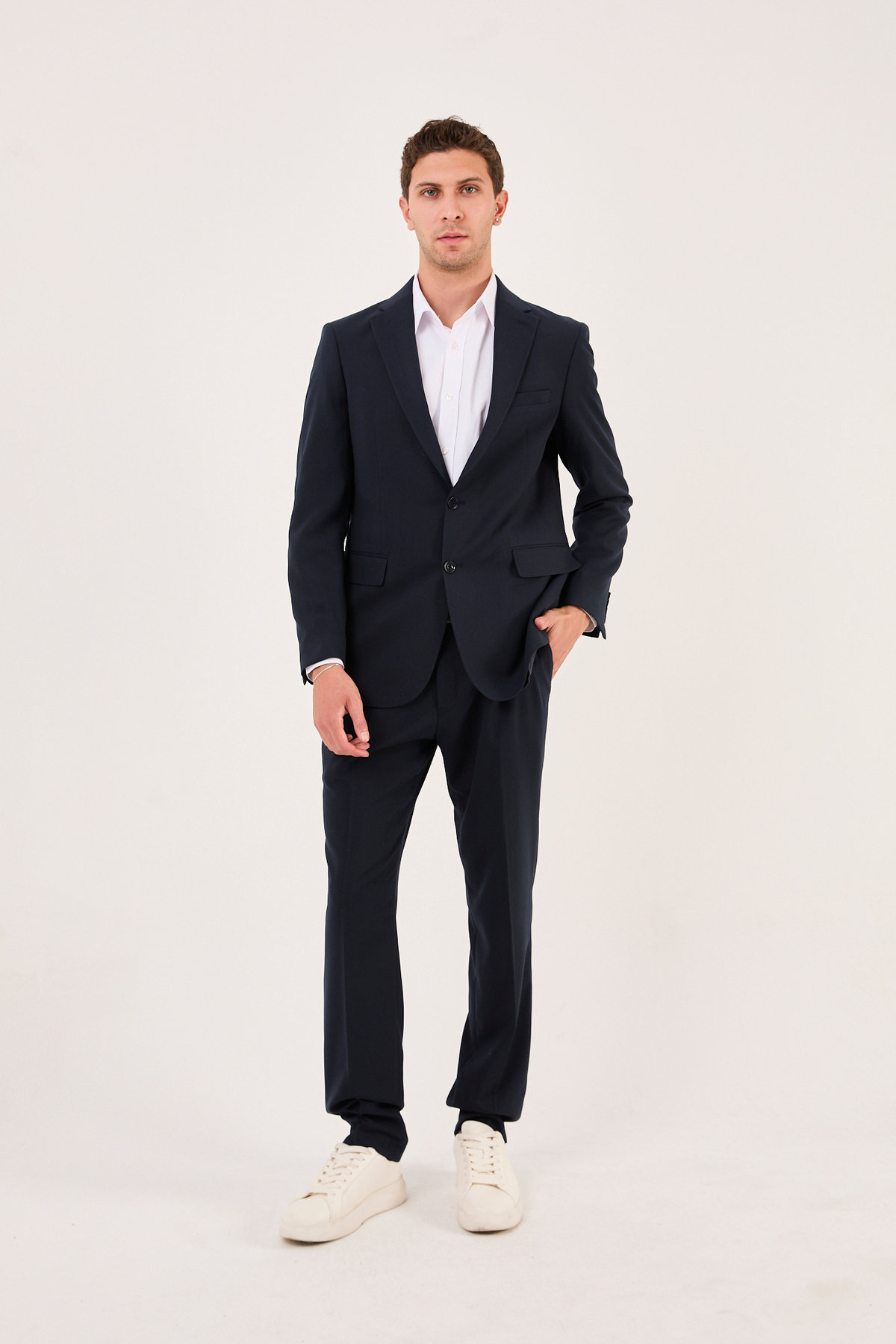wodelli Erkek Slim Fit Lacivert Mono Yaka Likralı Çift Yırtmaçlı Takım Elbise görsel 5
