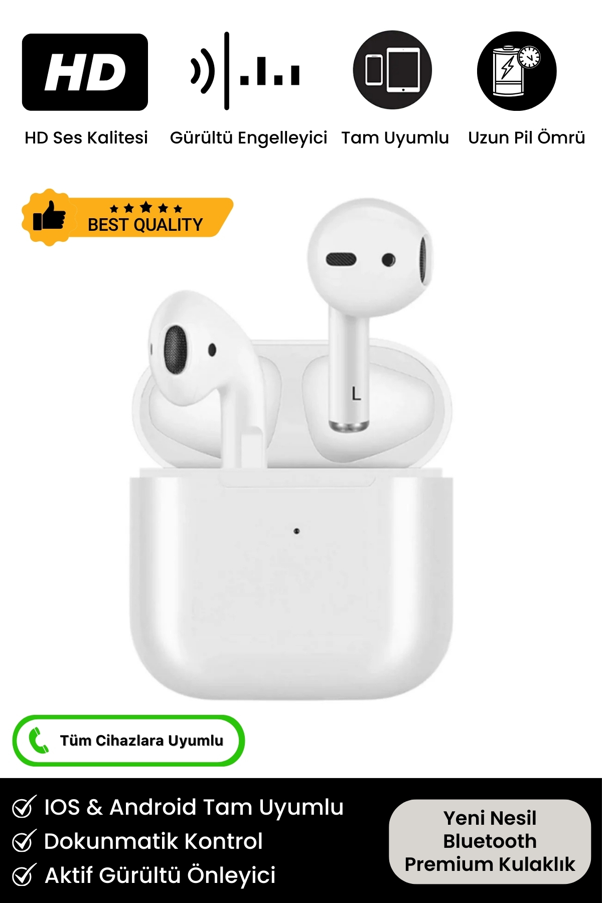 Pro 5 Premium Özel Seri 8D Full HD Ses iOS Android Uyumlu Hızlı Şarj Kablosuz Bluetooth Kulaklık
