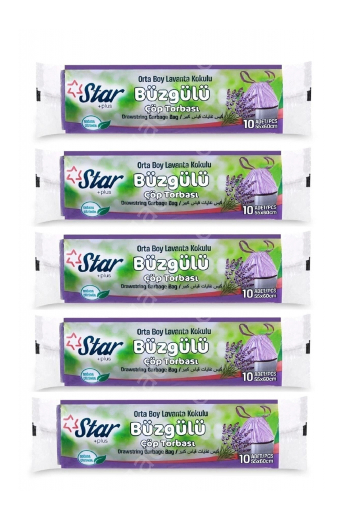 Star Plus Star Büzgülü Çöp Torbası / Poşeti - Orta Boy 55x60 - Lavanta Kokulu - 5 Rulo = 50' Li