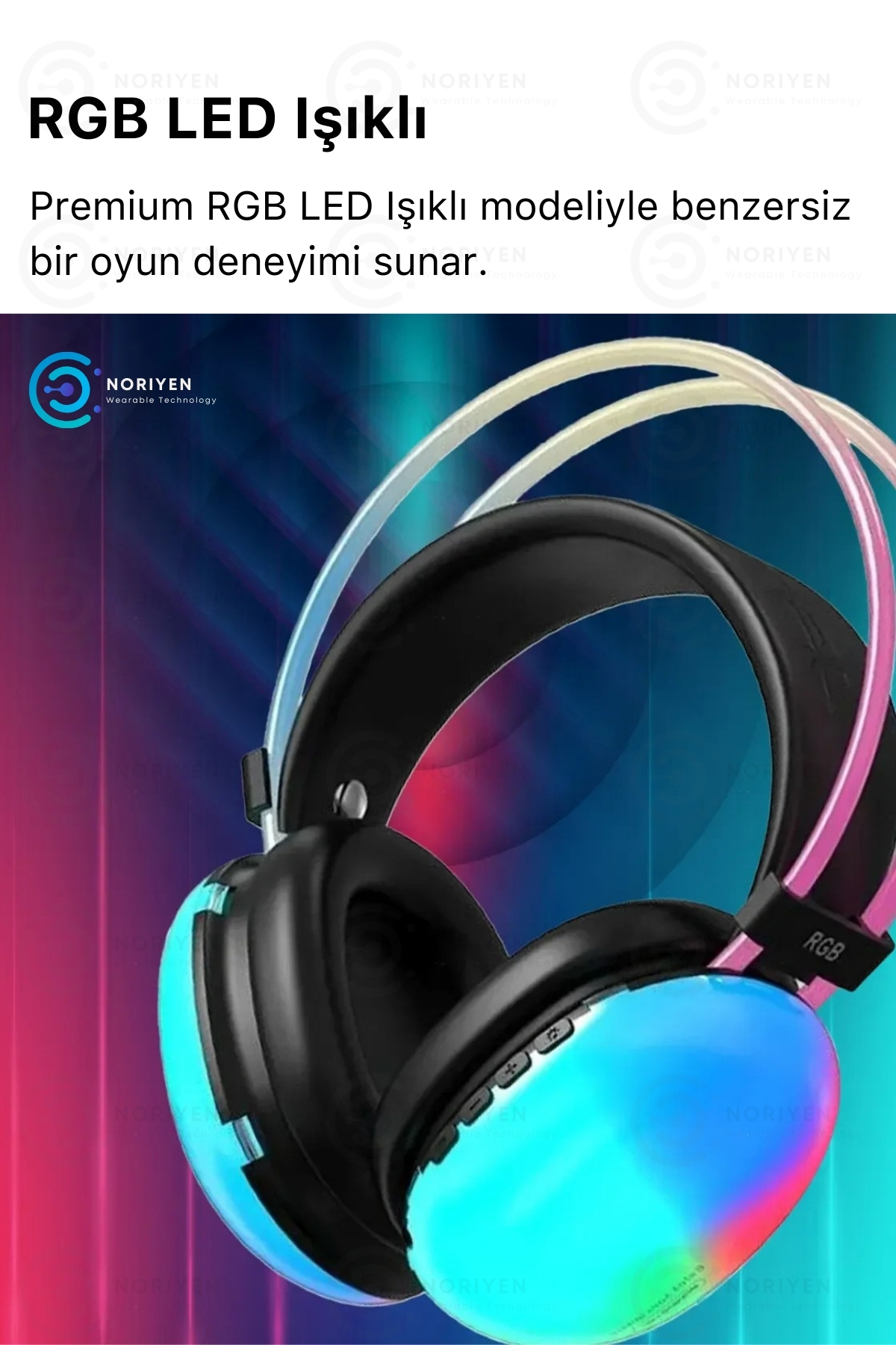 PG 580 Premium Seri Mikrofonlu RGB LED Işıklı Bluetooth Kablosuz Kafa Üstü Kulaklık