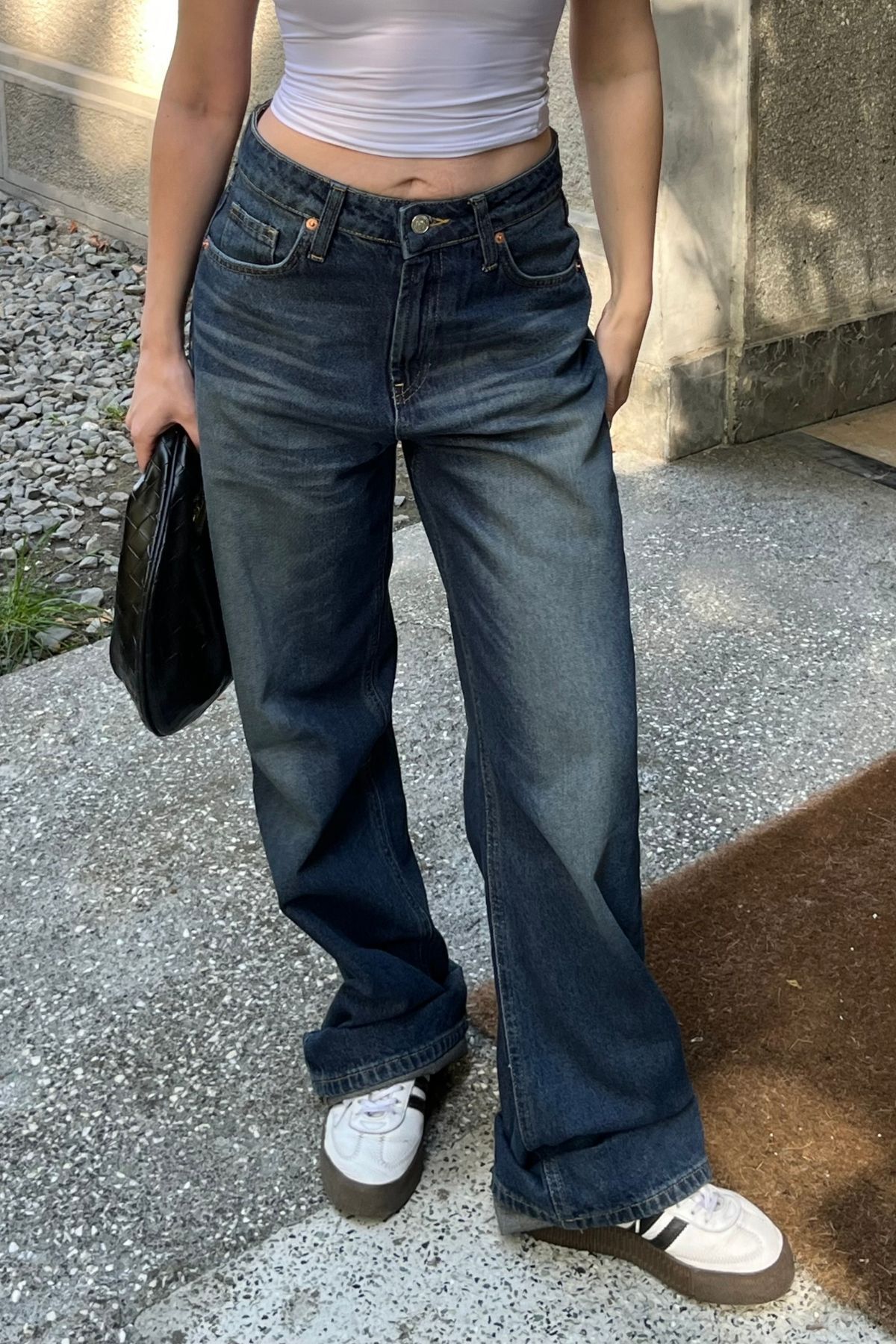 bases.  Kadın Wide Leg Geniş Paça Jean Pantolon - Görsel 5