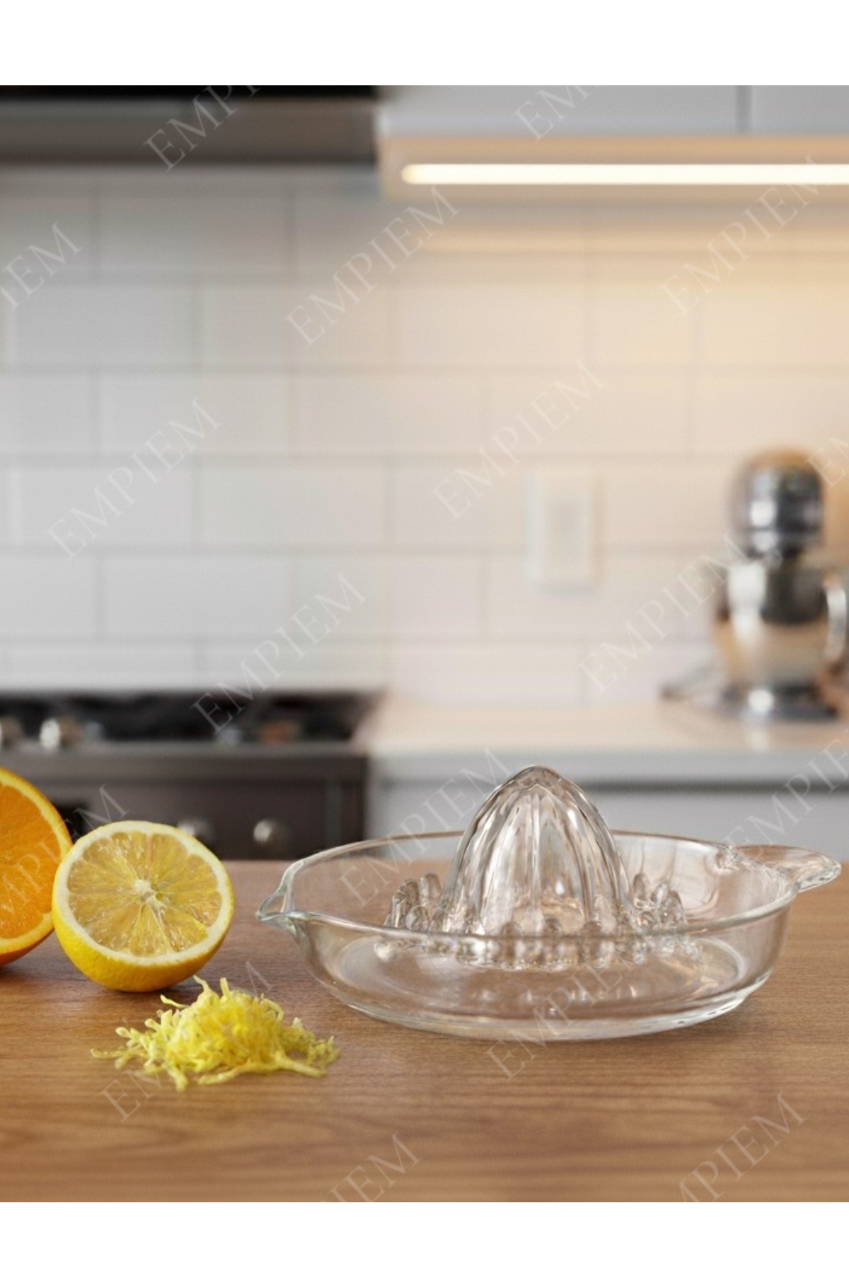 EMPIEM Şık Tasarım Büyük Boy Cam Limon ve Mandalin Sıkacağı / Cam Limonluk