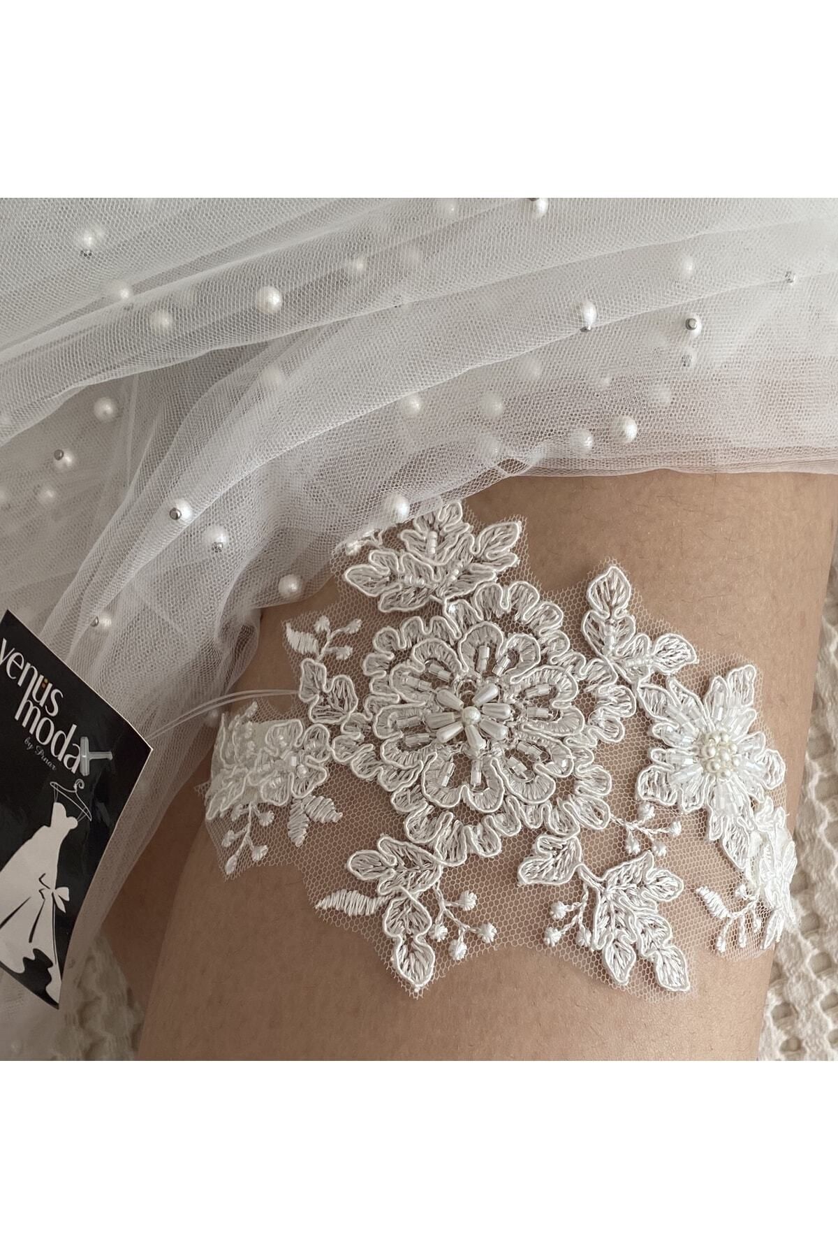 Bridal Garter Wedding Garter French Guipure Beads Embroidered Bridal Accessory Single Back Lycra
