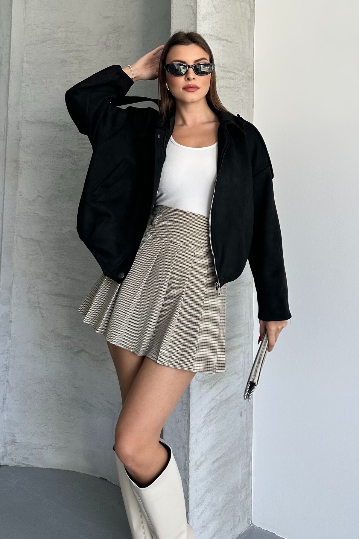 moda armanc  Kadın Oversize Süet Bomber Ceket - Yeni Sezon Deri Trend Ceket - Görsel 7