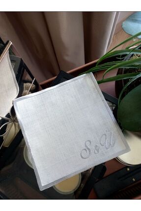 sevim çeyiz tasarım 16x16 cm kişiye özel Harf işlemeli nişan tepsi örtüsü- Beyaz