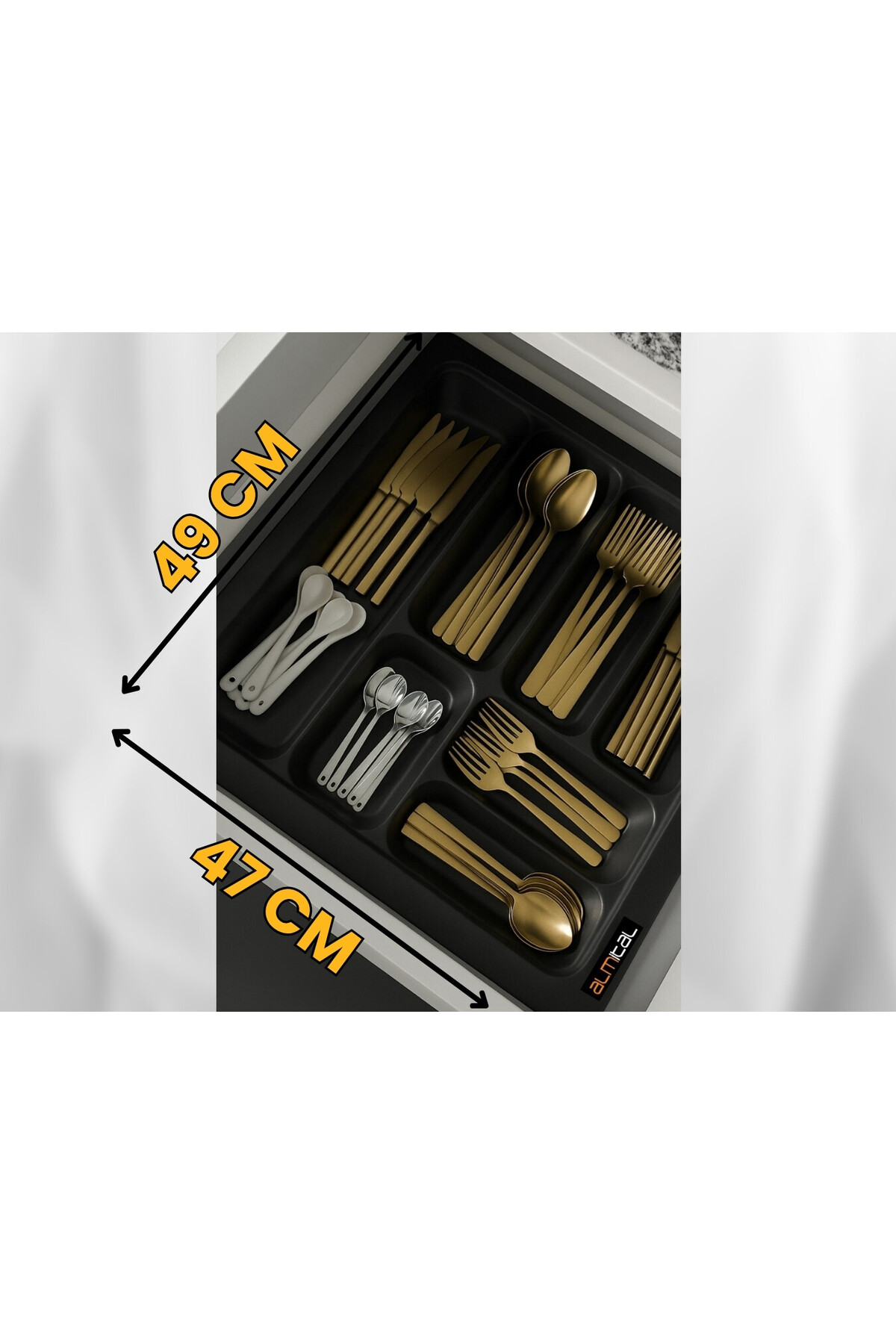 47x49 cm. 7 compartments Anthracite Drawer Inner Spoon Holder Cuttable up to 38X41 Cm -free cutting