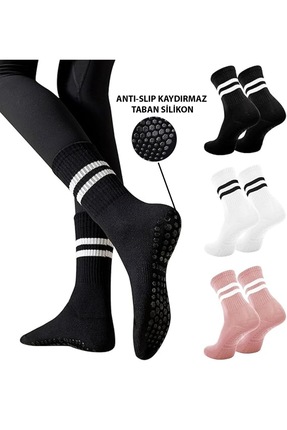 UZARLAR ÇORAP 3 Çift Kaydırmaz Tabanlı Yoga Ve Pilates Spor Çorabı Anti-slip