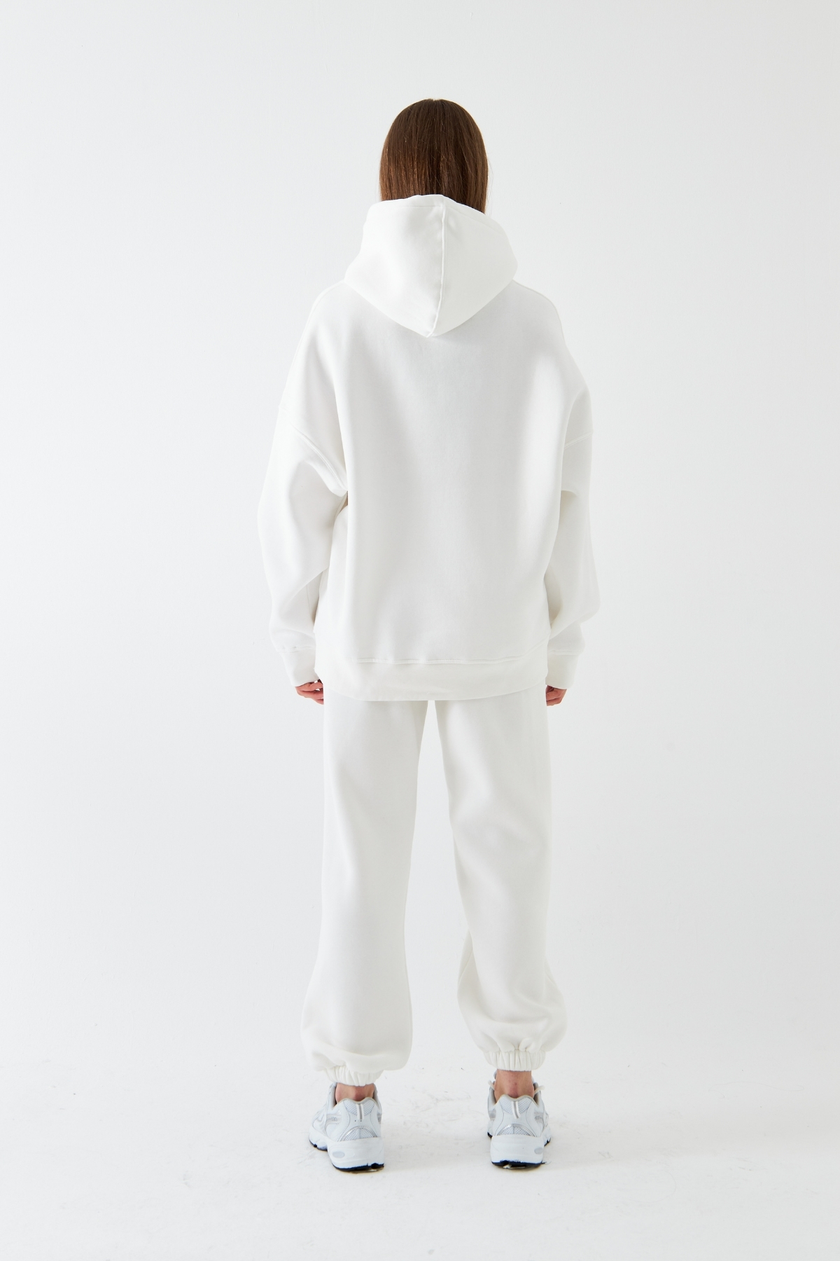 The Champ Clothing  Oversize Unisex Sweatshirt Hoodie Beyaz – Kapüşonlu, 3 İplik Şardonlu Polar, Kanguru Cepli, Basic - Görsel 7