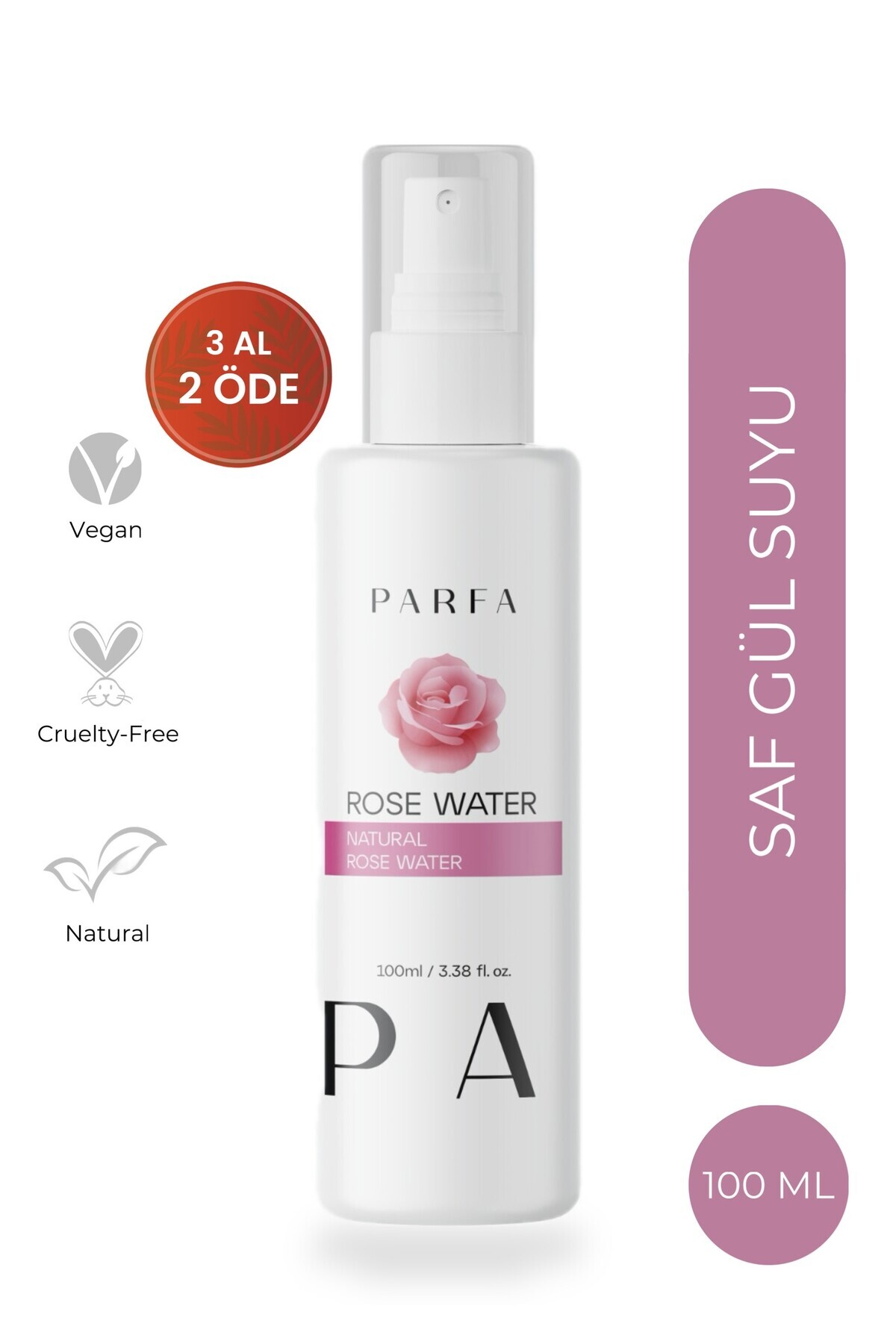 Parfa Saf Gül Suyu Gözenek Sıkılaştırıcı Aydınlatıcı Ve Arındırıcı Tonik %100 Doğal, 100 ml