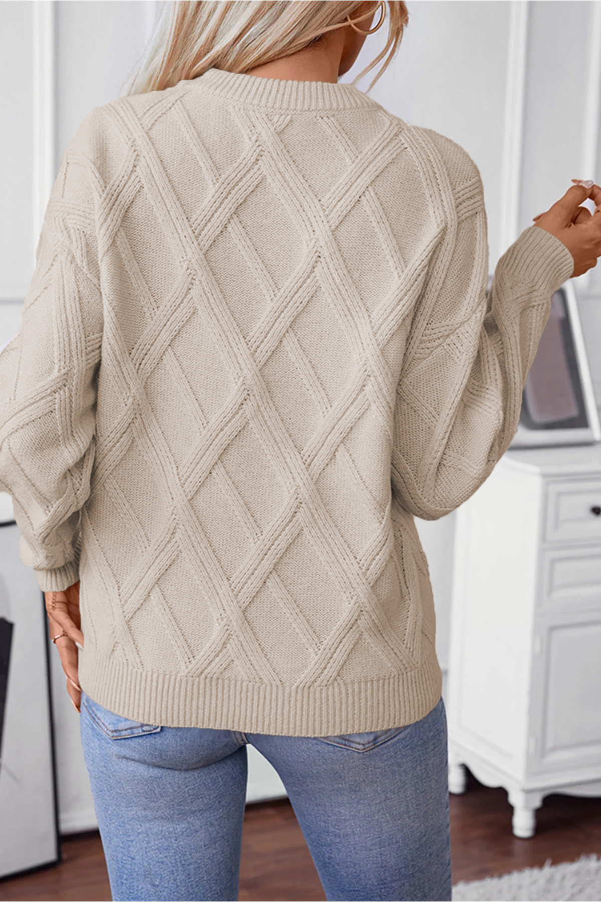 citystyle  Kadın Triko Kazak Vizon Yuvarlak Yaka Uzun Kollu Örgü Desenli Kışlık Yumuşak - Görsel 6